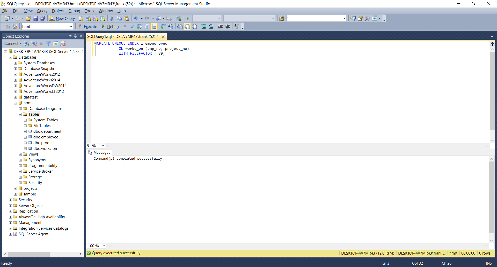 Create Unique Index with FillFactor